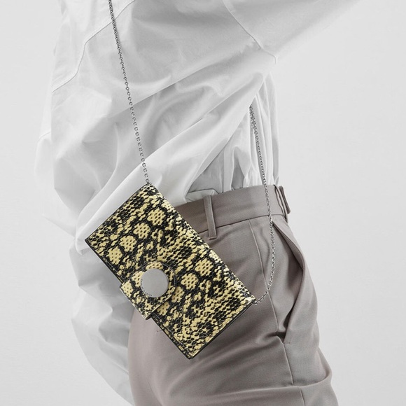 Charles & Keith Yellow Faux Snakeskin Wallet w/ Detachable Chain - Picture 2 of 3